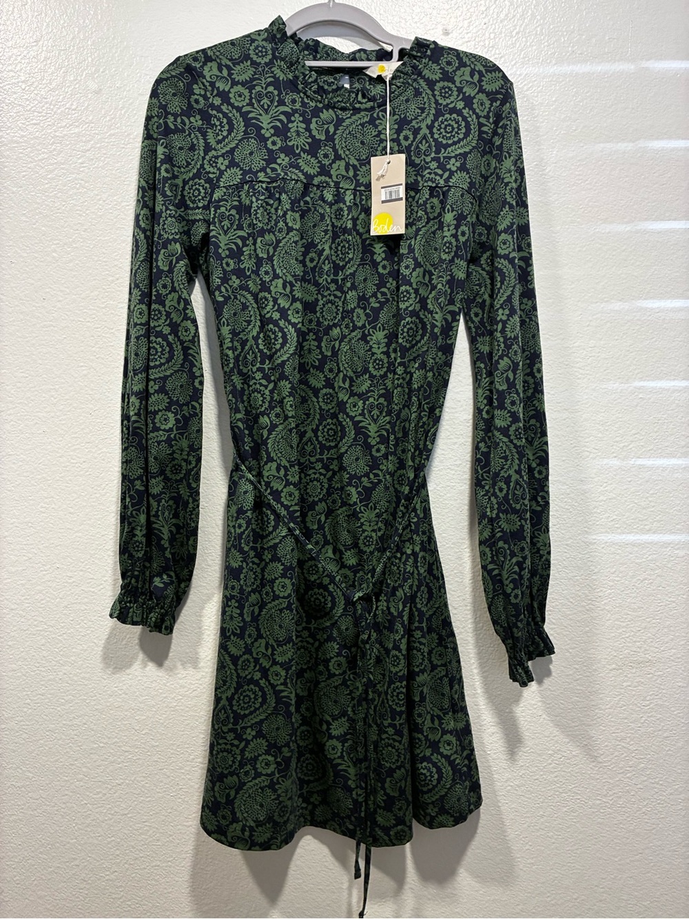 Boden Dark Green Paisley Long Sleeve Dress NWT